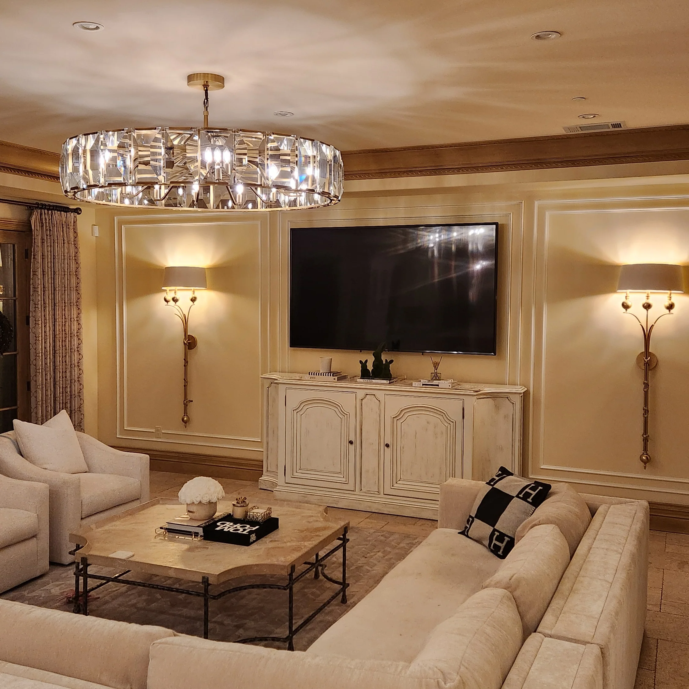 60 inch large Crystal gold black round modern dining room bedroom chandelier