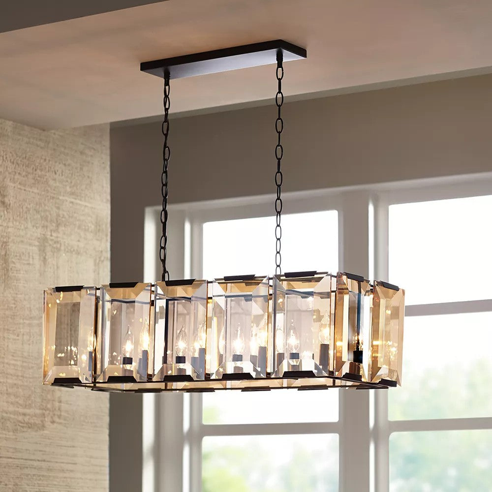 54 Inch Amber Crystal Rectangular Chandelier - Harlow