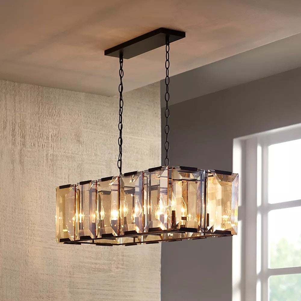 54 Inch Amber Crystal Rectangular Chandelier - Harlow