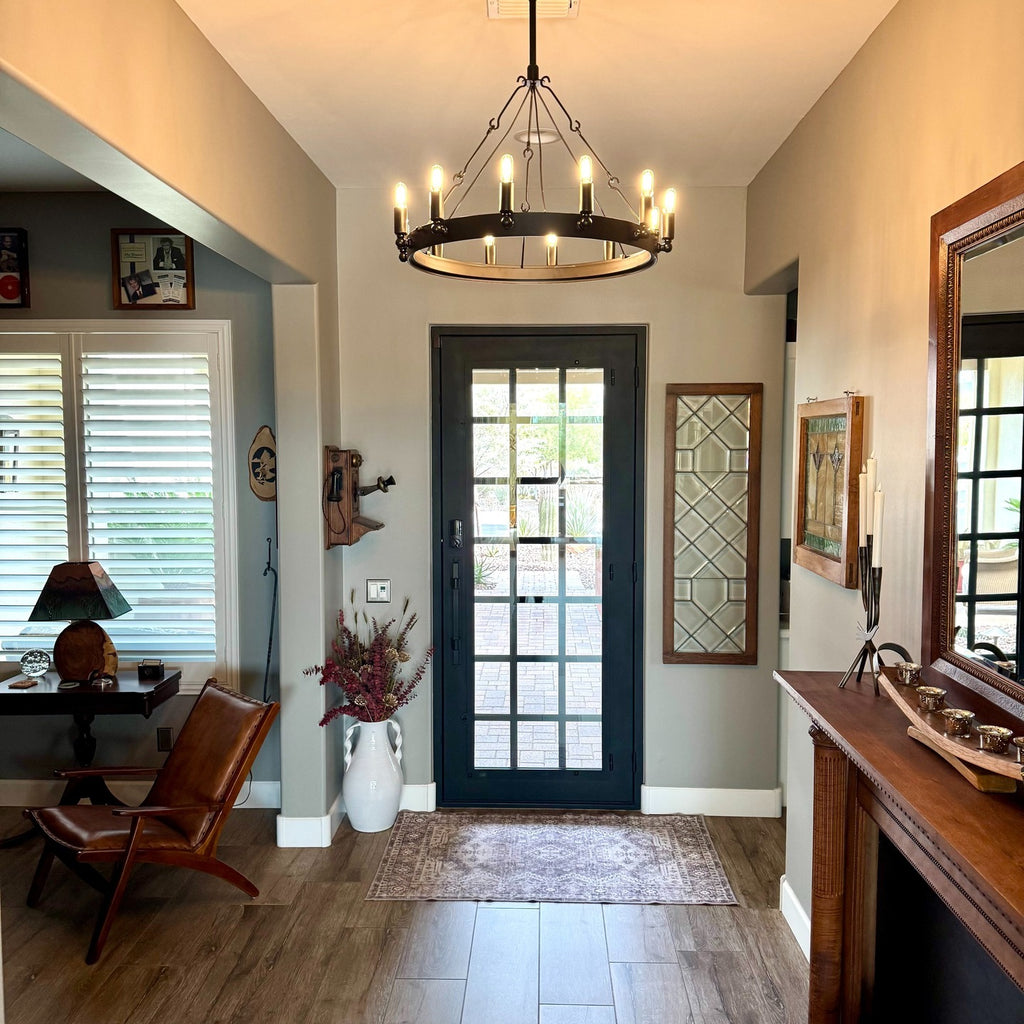 26 Inch Tubular Candle Wagon Wheel Chandelier - Camino