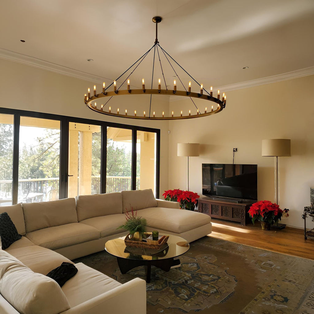 72 Inch Tubular Candle Wagon Wheel Chandelier - Camino