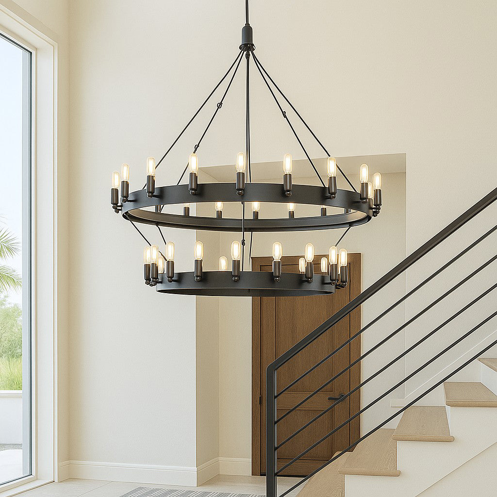 38 Inch Tubular Candle Tiered Chandelier - Camino