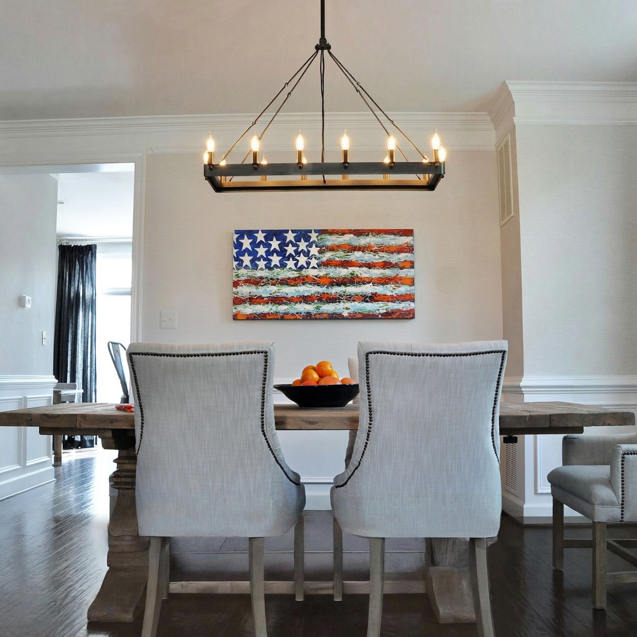 41 Inch Bent Tip Candle Rectangular Chandelier - Camino