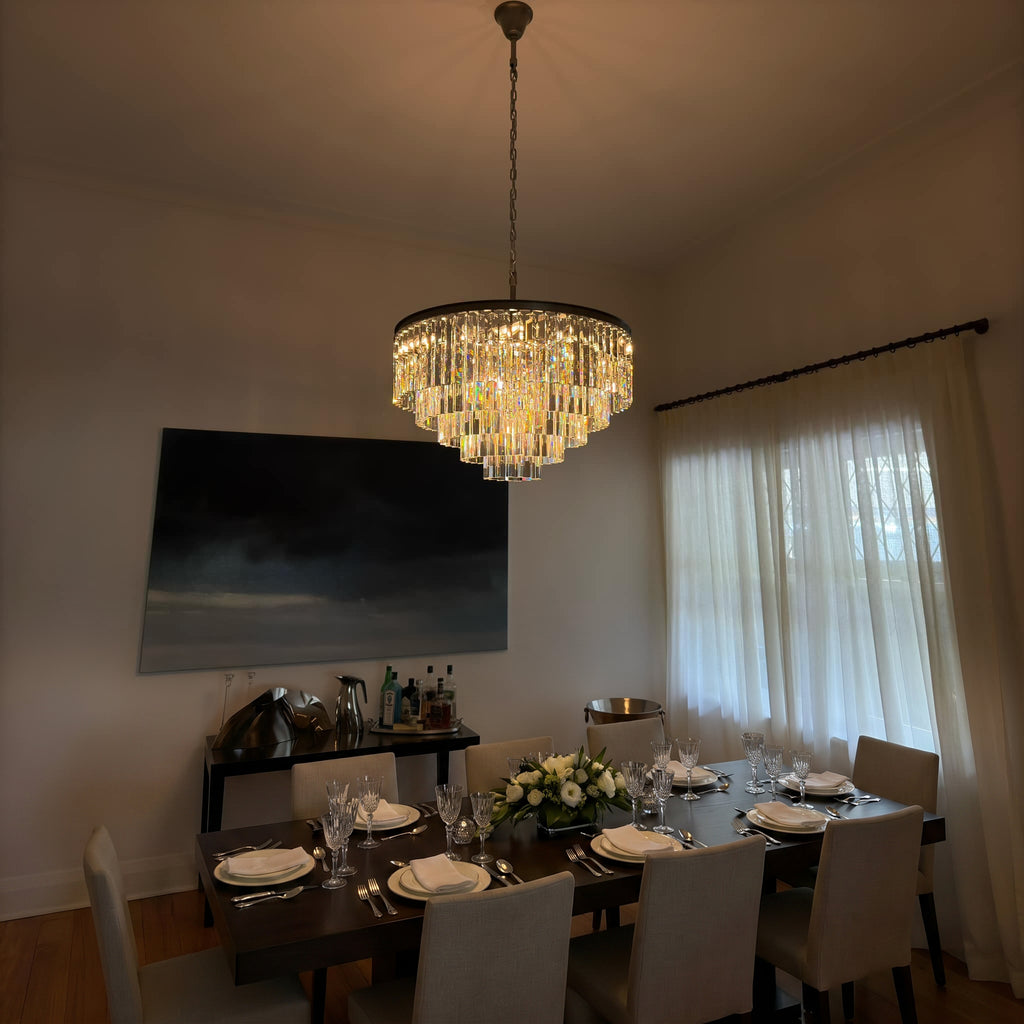 32 Inch Crystal Prism Tiered Chandelier - Odeon