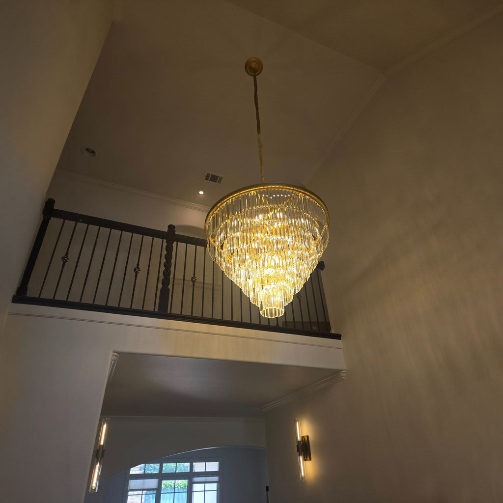 Lustre à plusieurs niveaux avec prismes en cristal de 43 pouces - Odéon