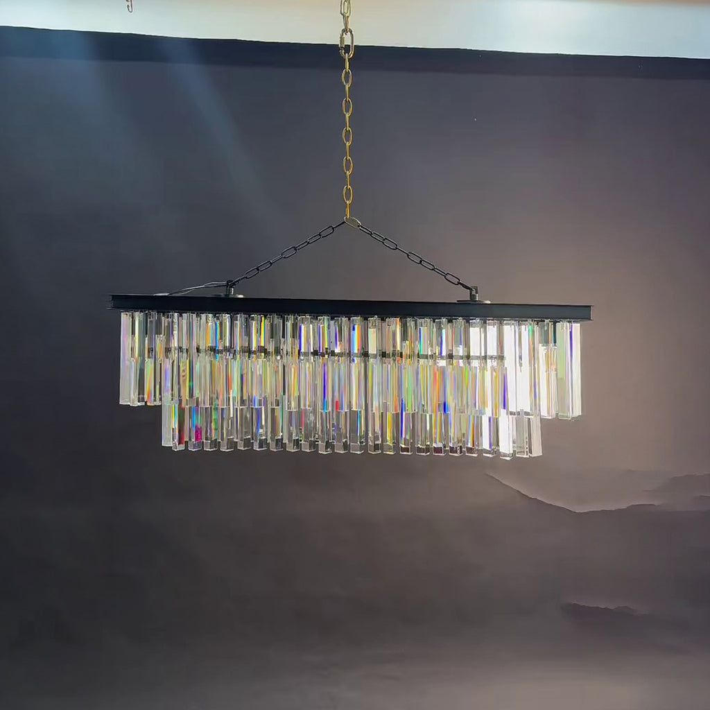 40 Inch Crystal Prism Tiered Rectangular Chandelier - Odeon
