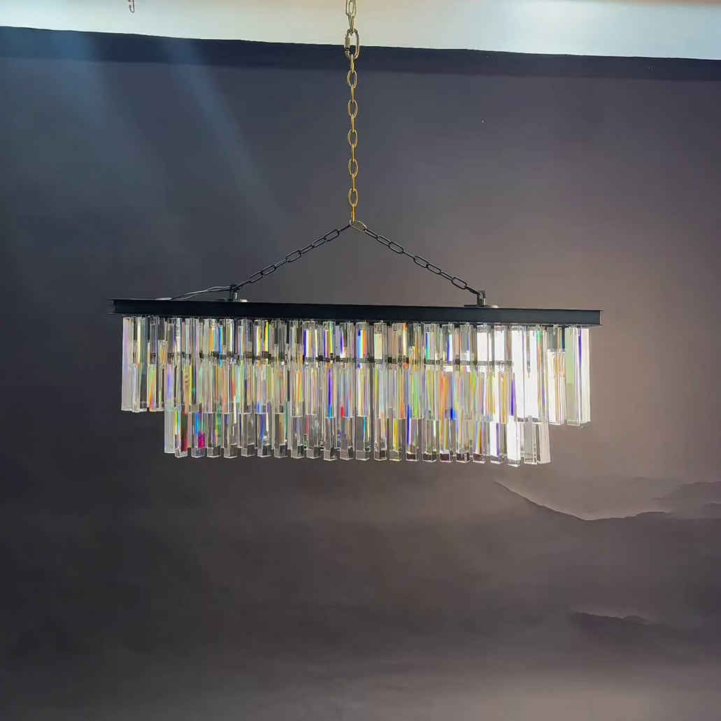 40 Inch Cristal Prism Tiered Rectangular Chandelier - Odeon