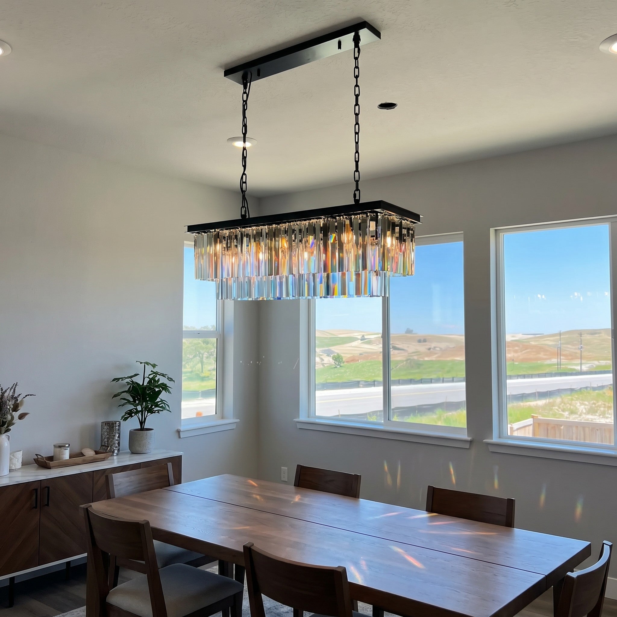 40 Inch Cristal Prism Tiered Rectangular Chandelier - Odeon