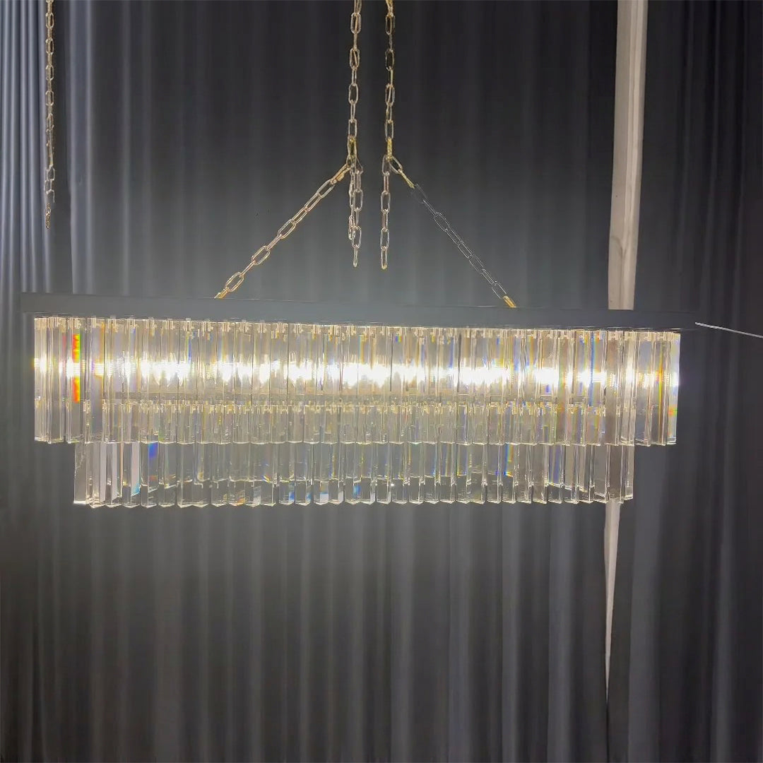 49 Inch Cristal Prism Tiered Rectangular Chandelier - Odeon