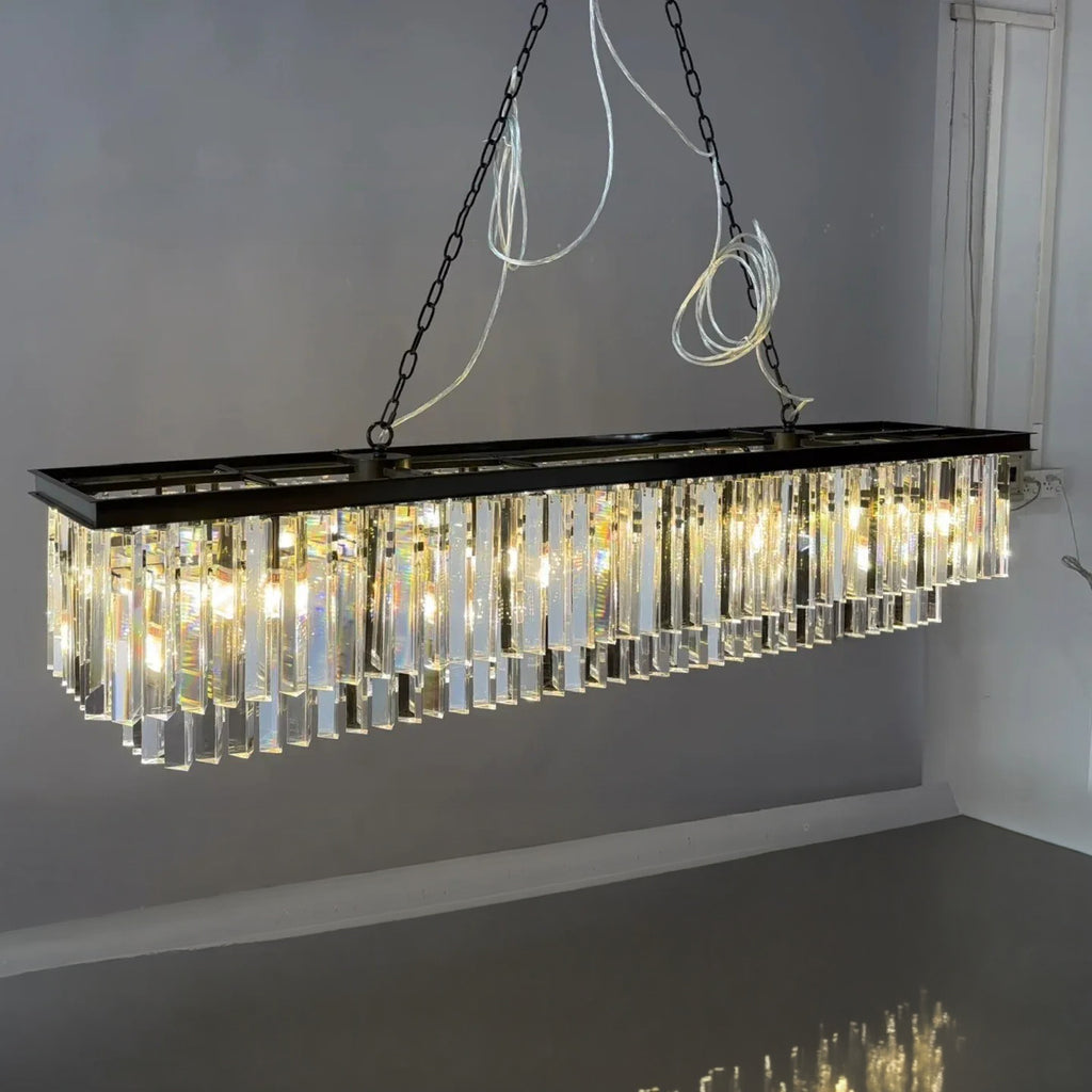 59 Inch Crystal Prism Tiered Rectangular Chandelier - Odeon