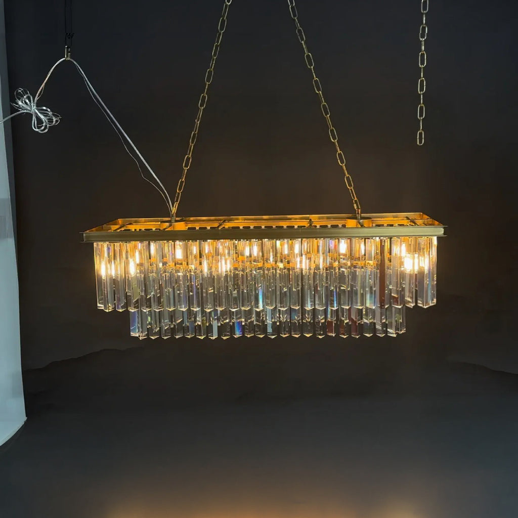40 Inch Crystal Prism Tiered Rectangular Chandelier - Odeon