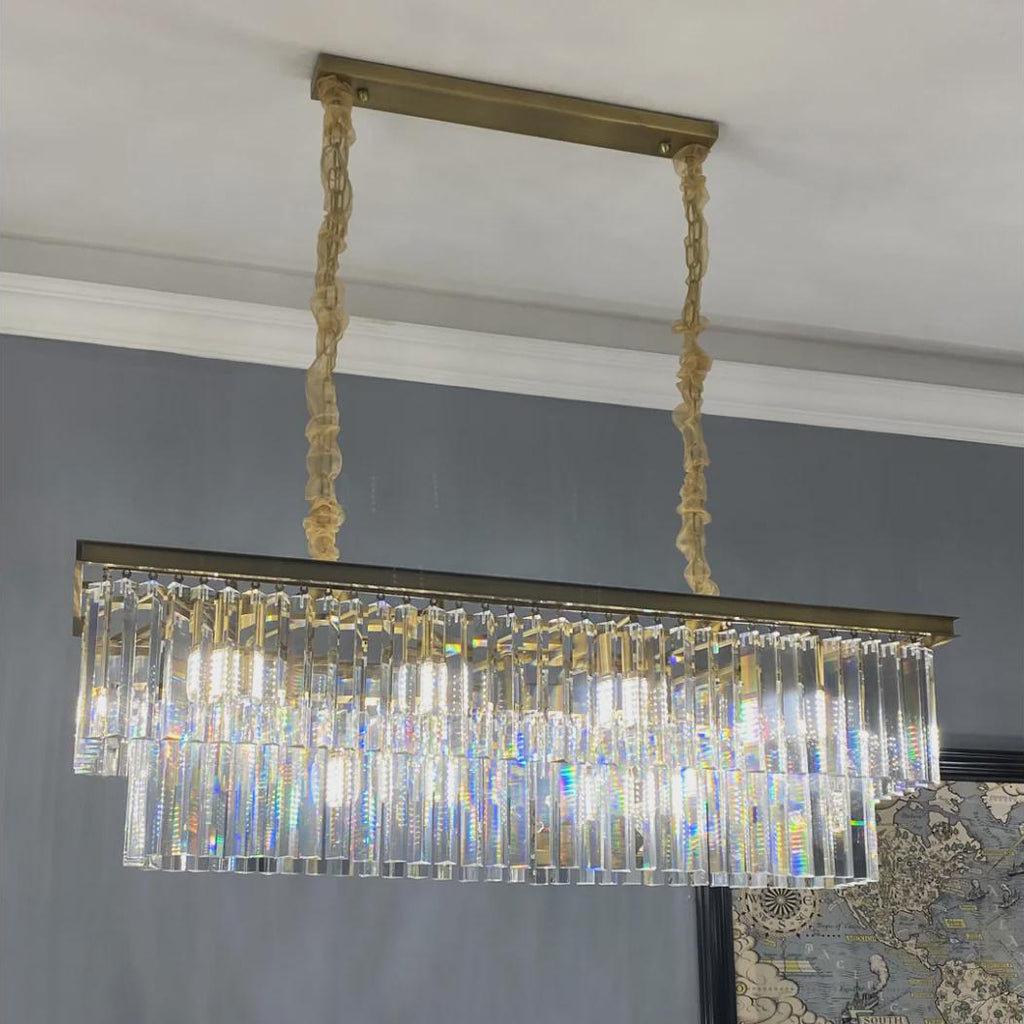40 Inch Crystal Prism Tiered Rectangular Chandelier - Odeon