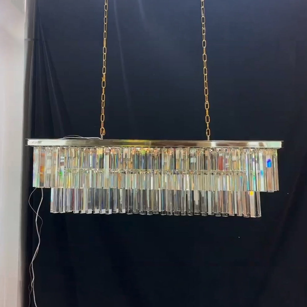 49 Inch Crystal Prism Tiered Rectangular Chandelier - Odeon