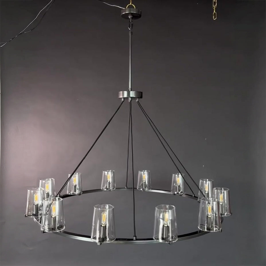 48 Inch Tapered Glass Wagon Wheel Chandelier - Pauillac