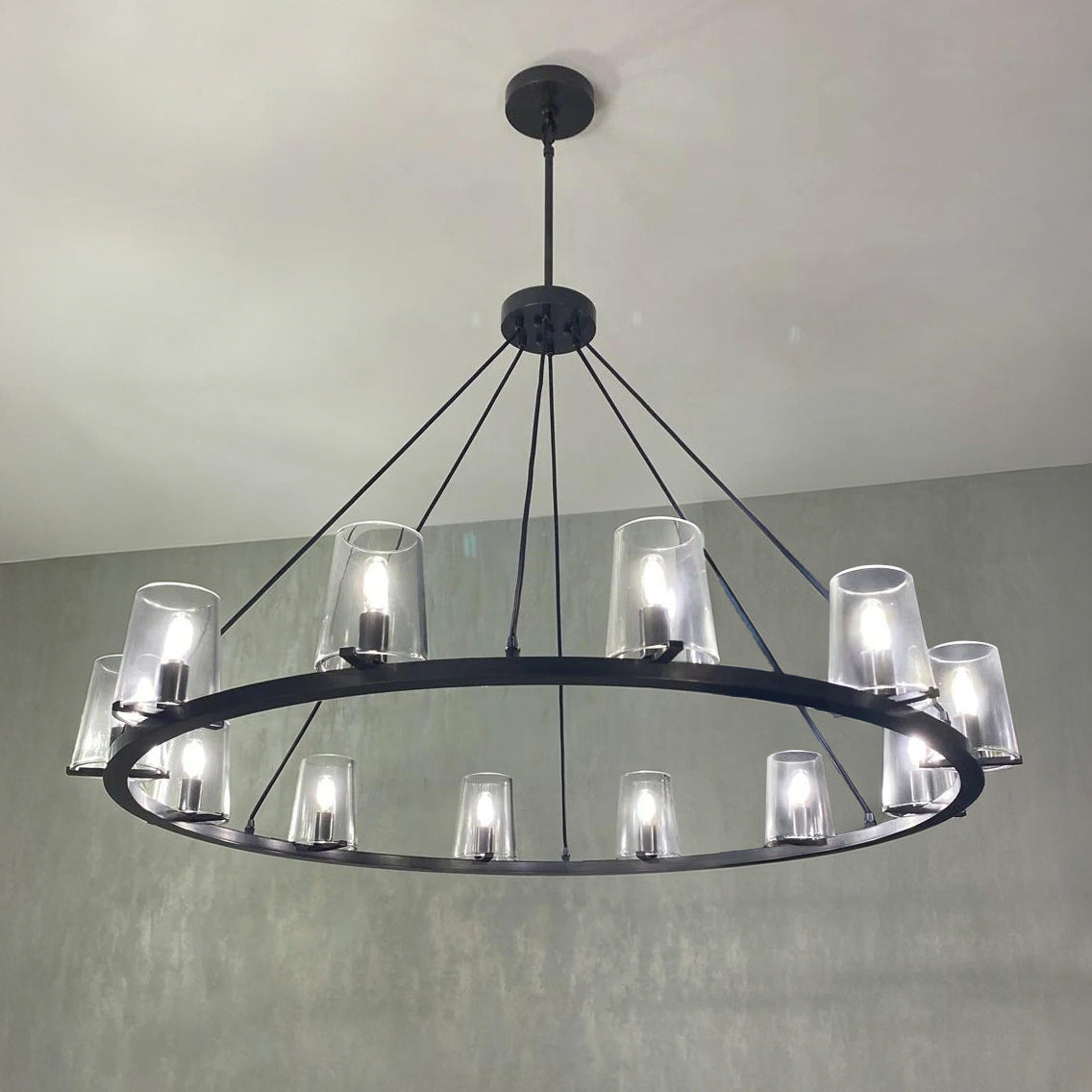 48 Inch Tapered Glass Wagon Wheel Chandelier - Pauillac