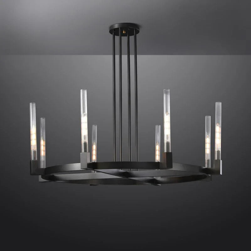 48 Inch Fluted-Glass Candlestick Round Chandelier - Cannele