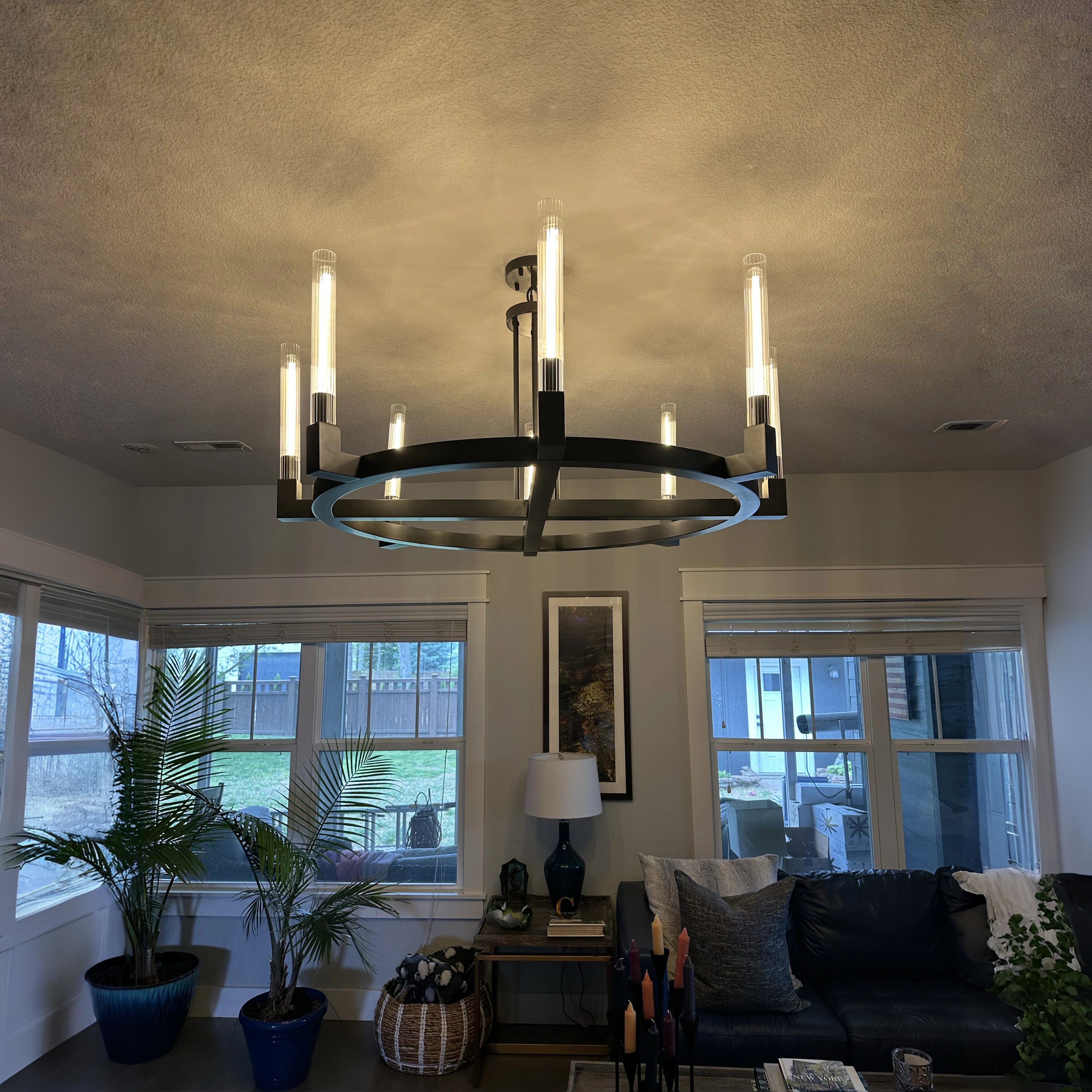 48 Inch Fluted Glass Round Candle Chandelier - Cannele