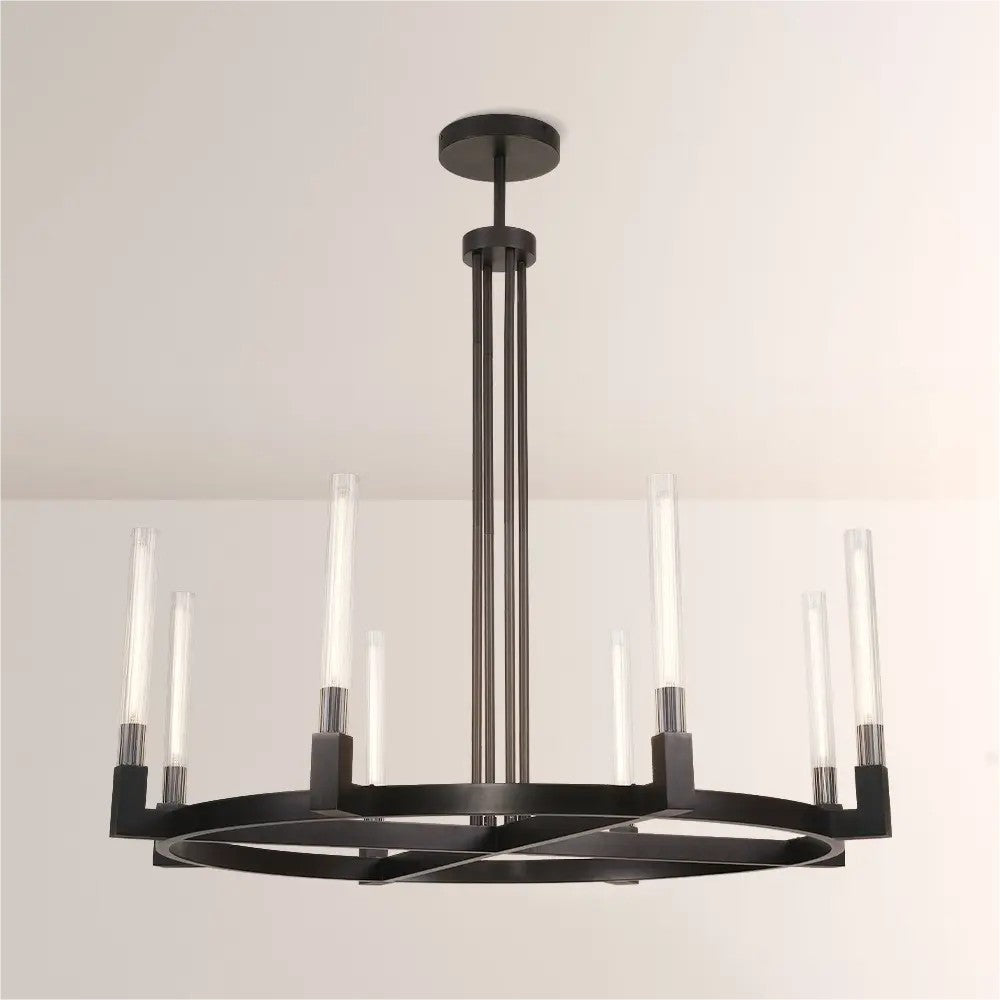 48 Inch Fluted Glass Candlestick Round Chandelier - Cannele