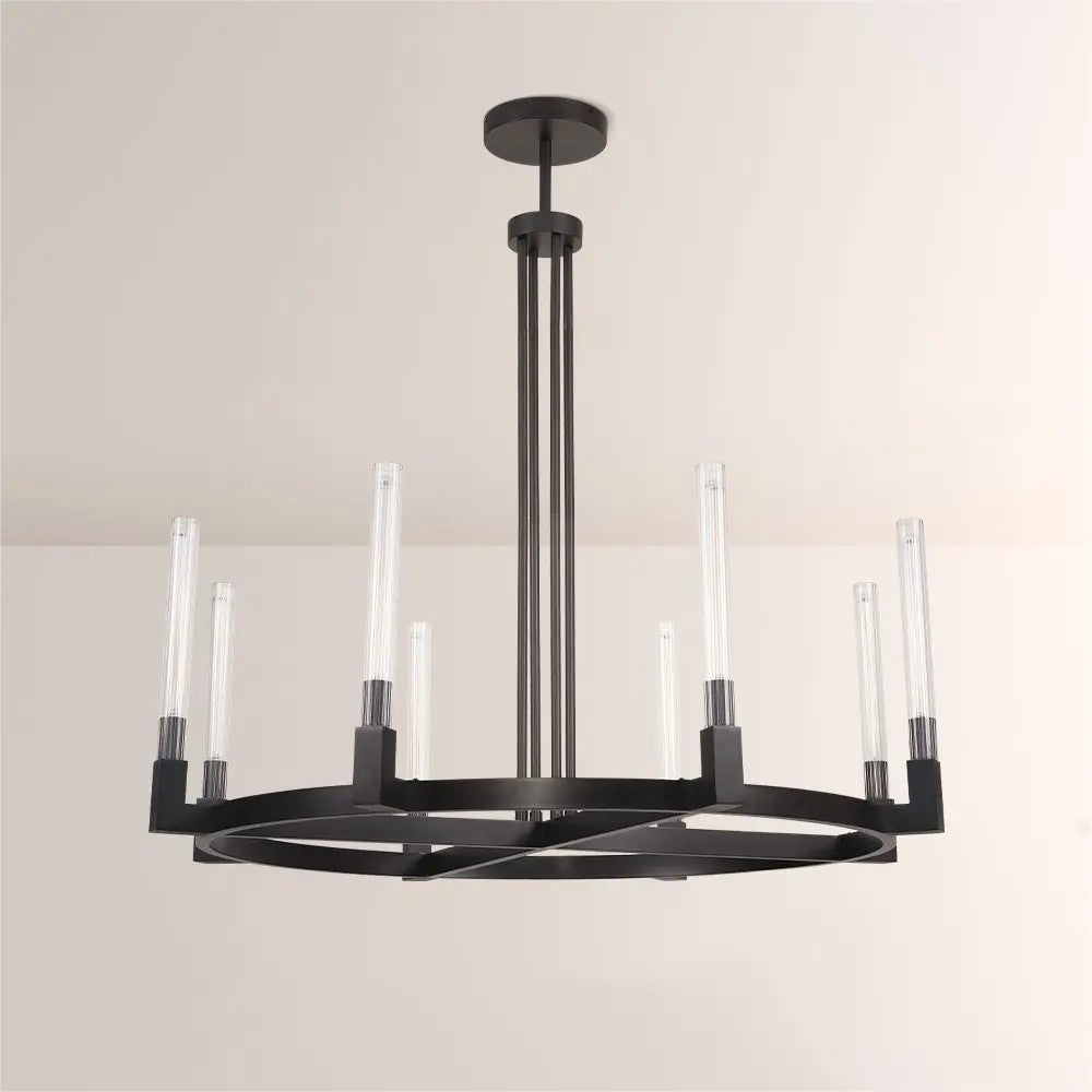 48 Inch Fluted Glass Candlestick Round Chandelier - Cannele