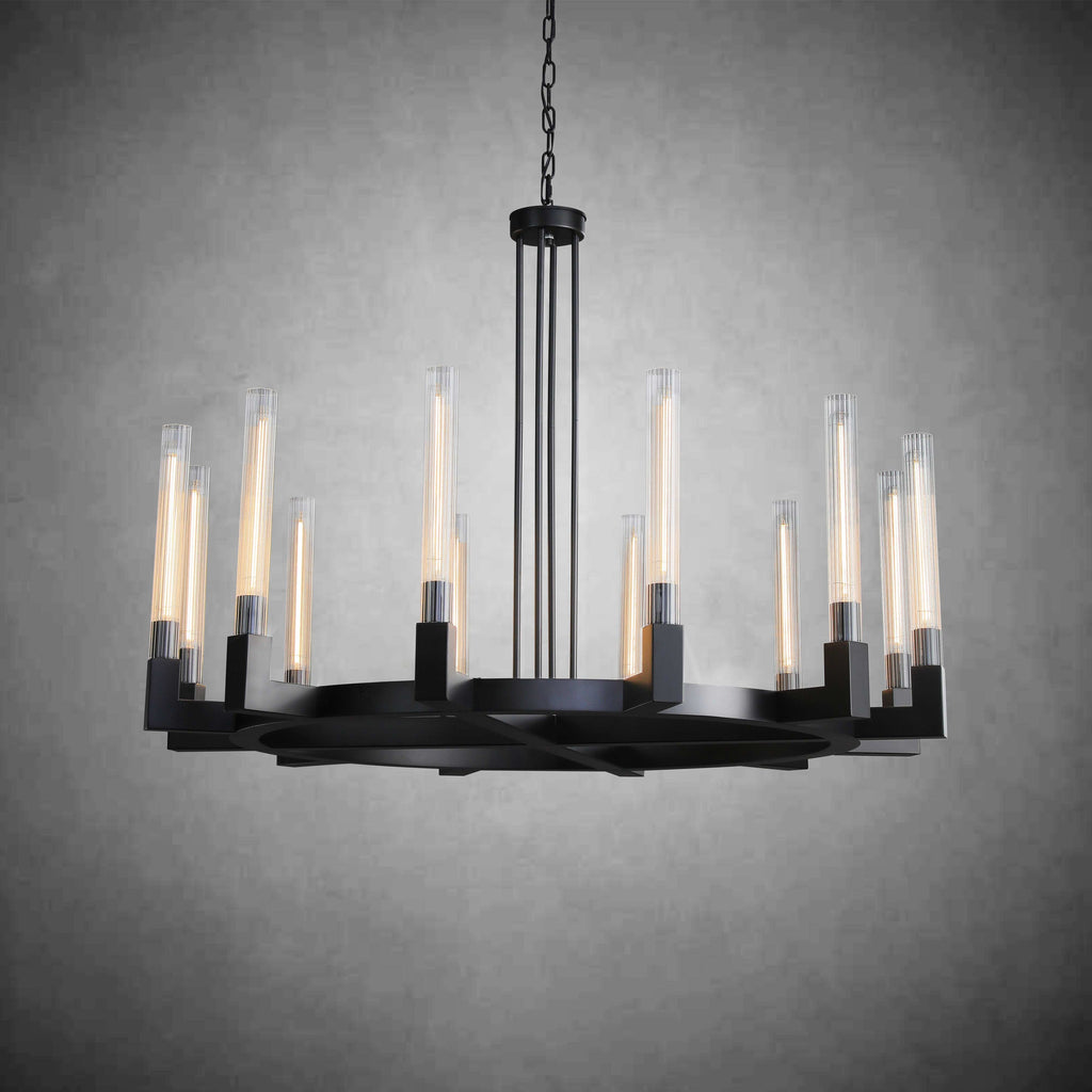 60 Inch Fluted-Glass Candlestick Round Chandelier - Cannele
