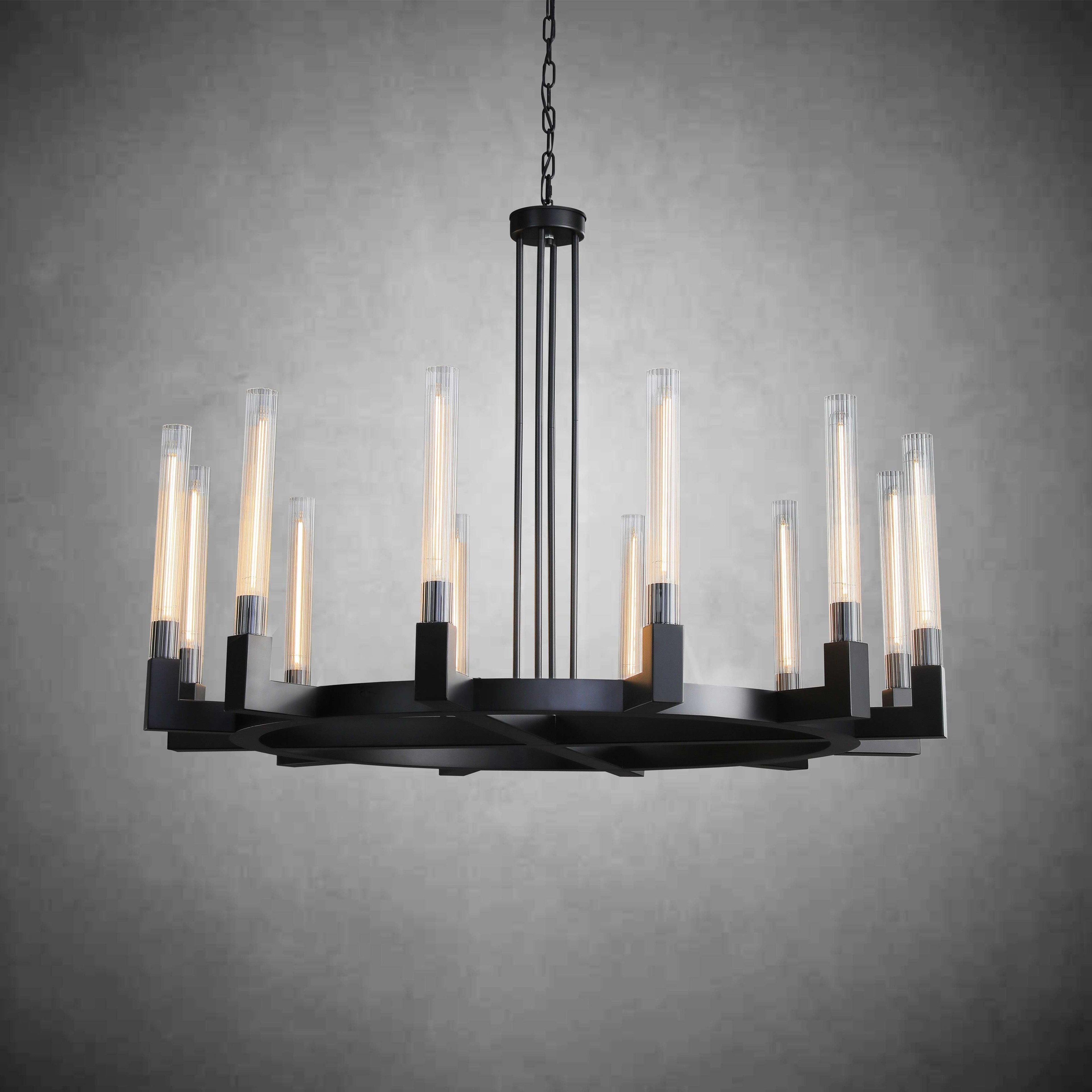 60 Inch Fluted-Glass Candlestick Round Chandelier - Cannele