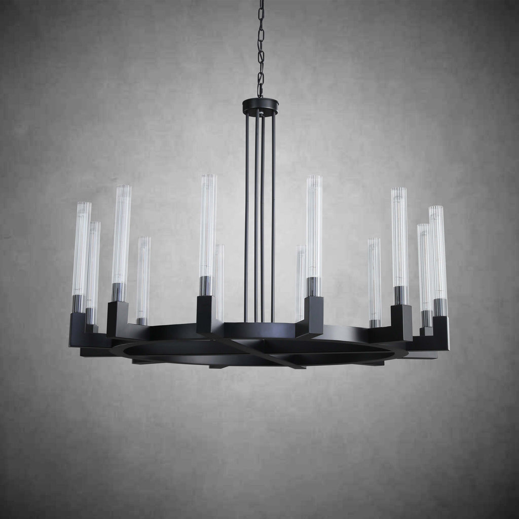 60 Inch Fluted-Glass Candlestick Round Chandelier - Cannele