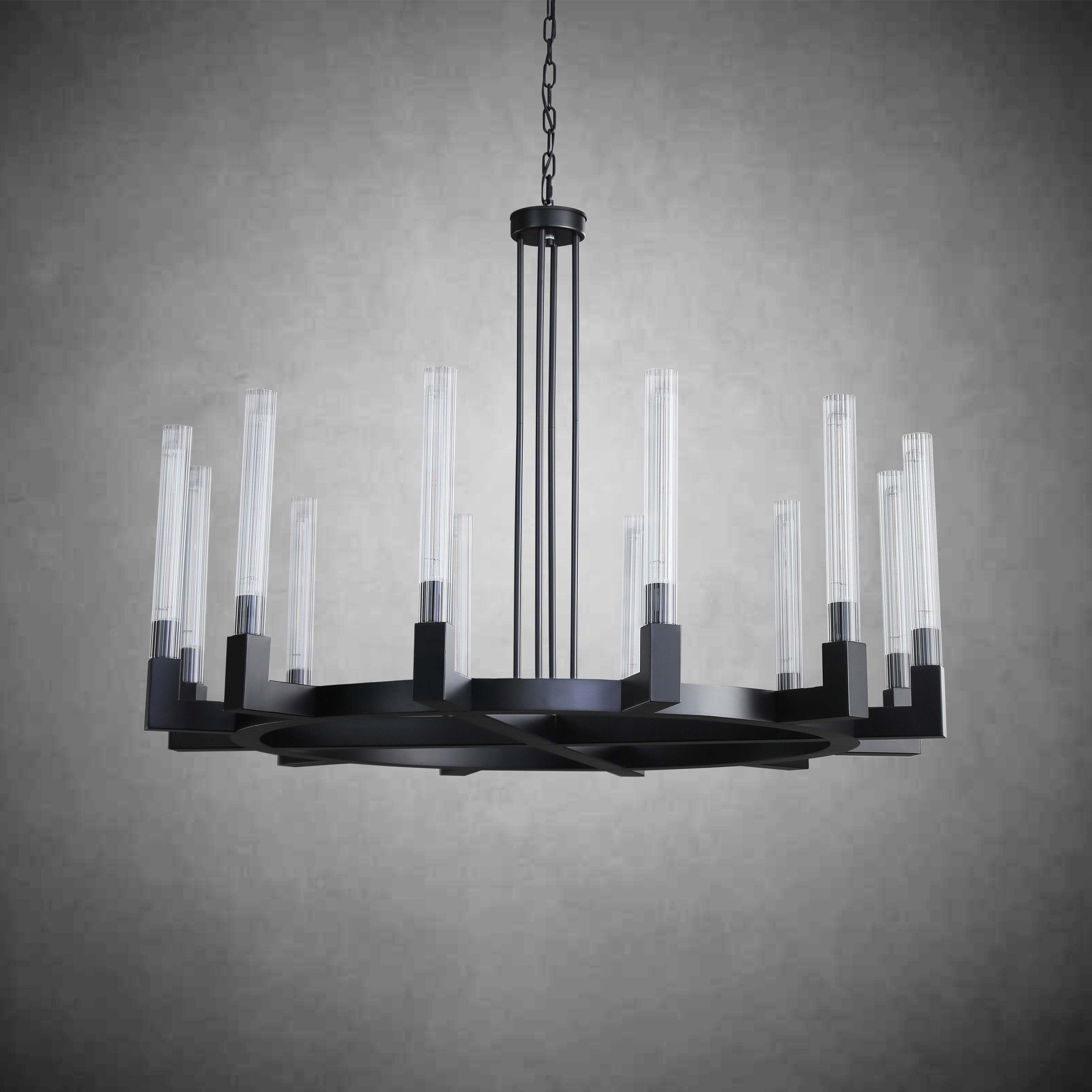 60 Inch Fluted-Glass Candlestick Round Chandelier - Cannele