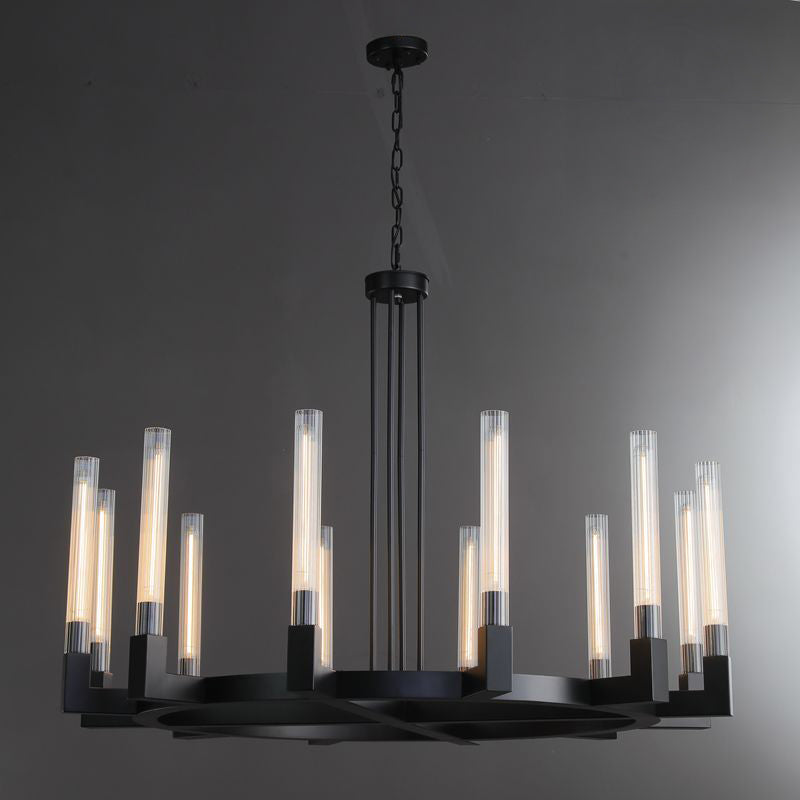 60 Inch Fluted-Glass Candlestick Round Chandelier - Cannele