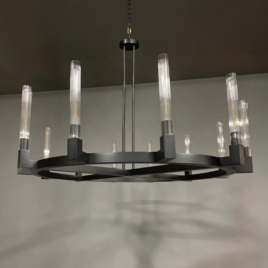 60 Inch Fluted Glass Wagon Wheel Chandelier - Cannele