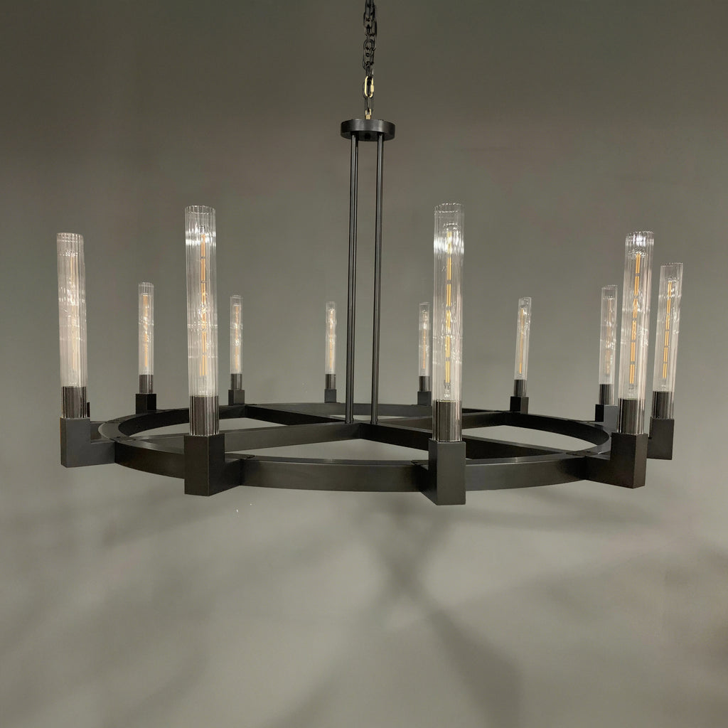 60 Inch Fluted Glass Wagon Wheel Chandelier - Cannele