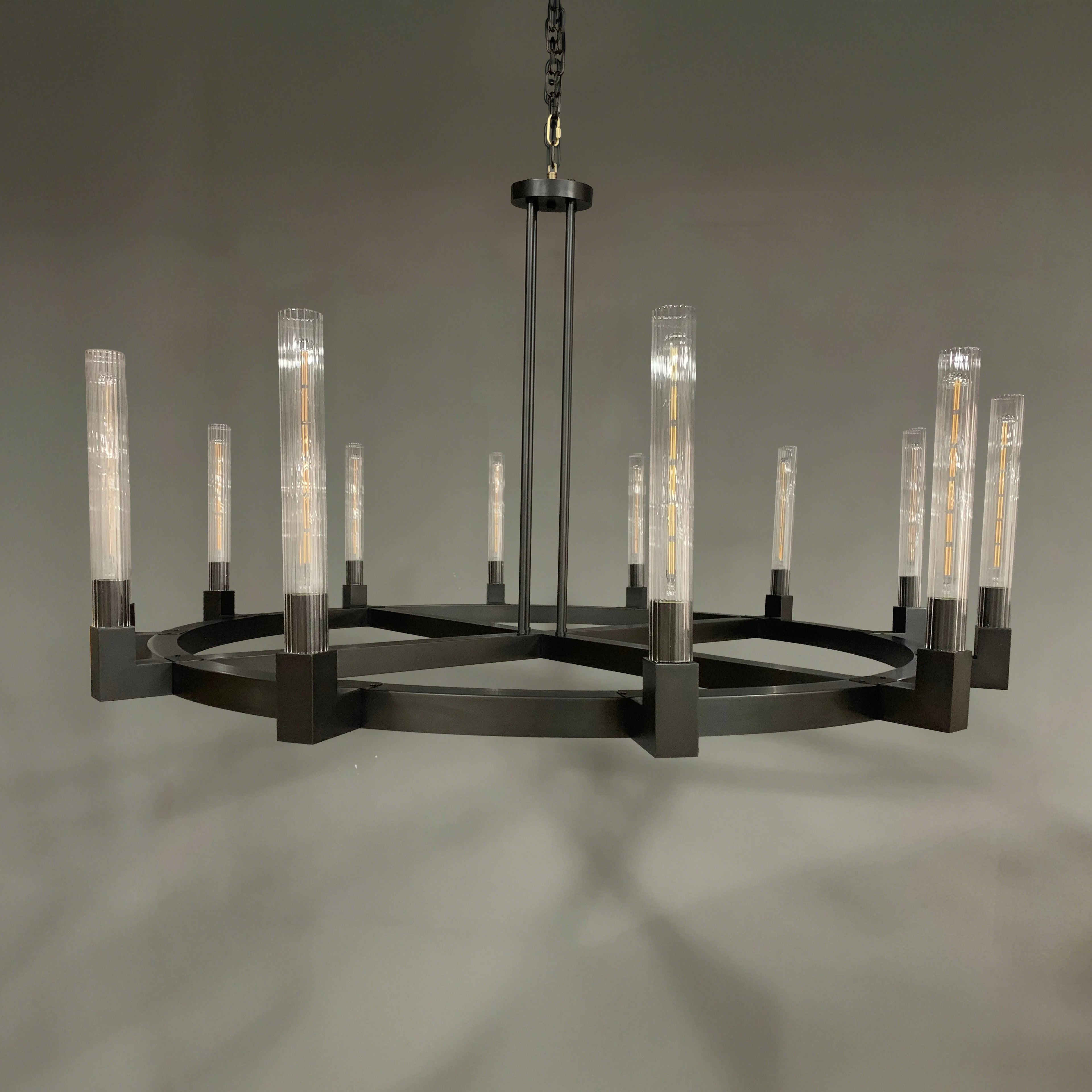 60 Inch Fluted Glass Wagon Wheel Chandelier - Cannele