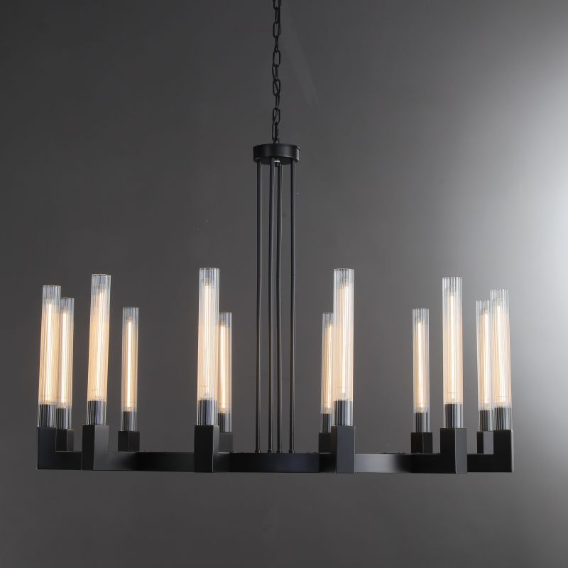 60 Inch Fluted-Glass Candlestick Round Chandelier - Cannele