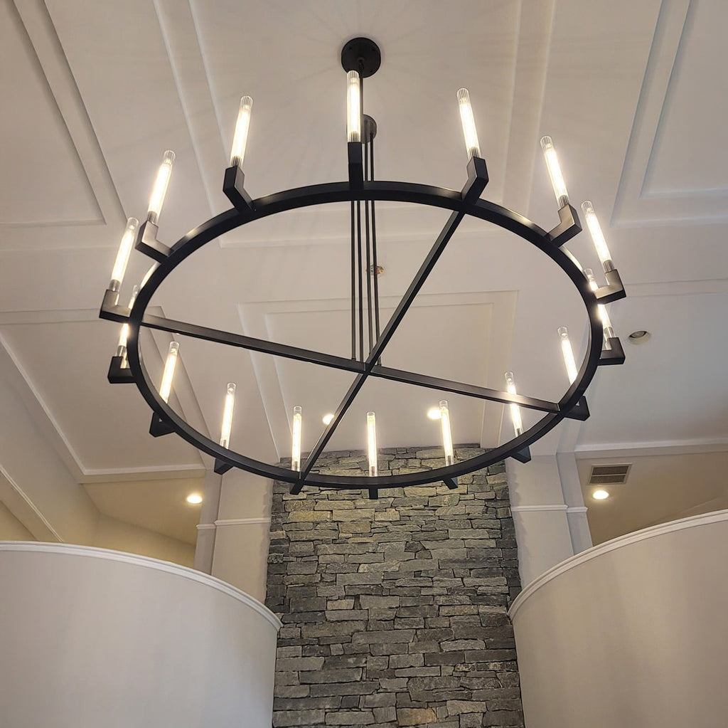 72 Inch Fluted-Glass Candlestick Round Chandelier - Cannele