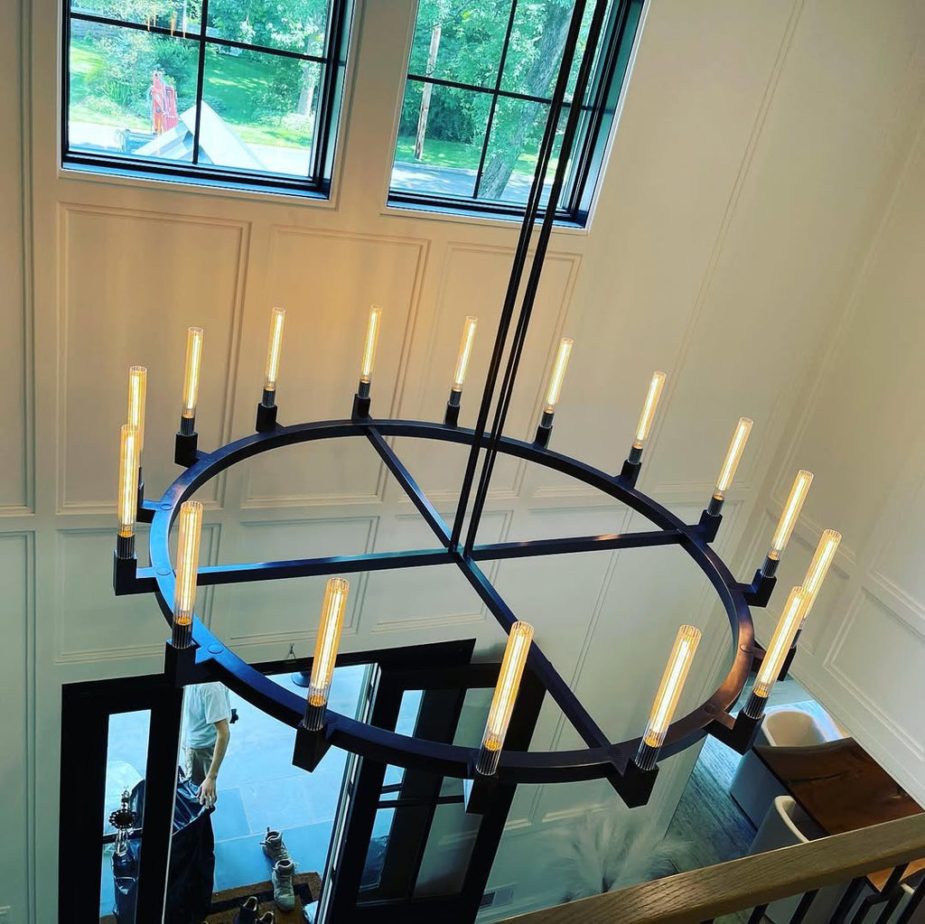 72 Inch Fluted-Glass Candlestick Round Chandelier - Cannele
