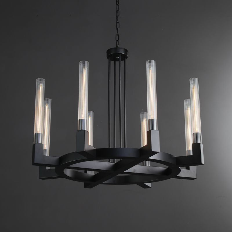 36 Inch Fluted-Glass Candlestick Round Chandelier - Cannele