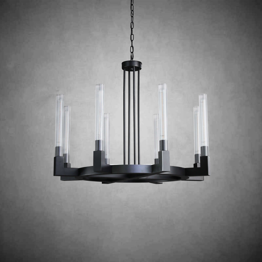 36 Inch Fluted-Glass Candlestick Round Chandelier - Cannele