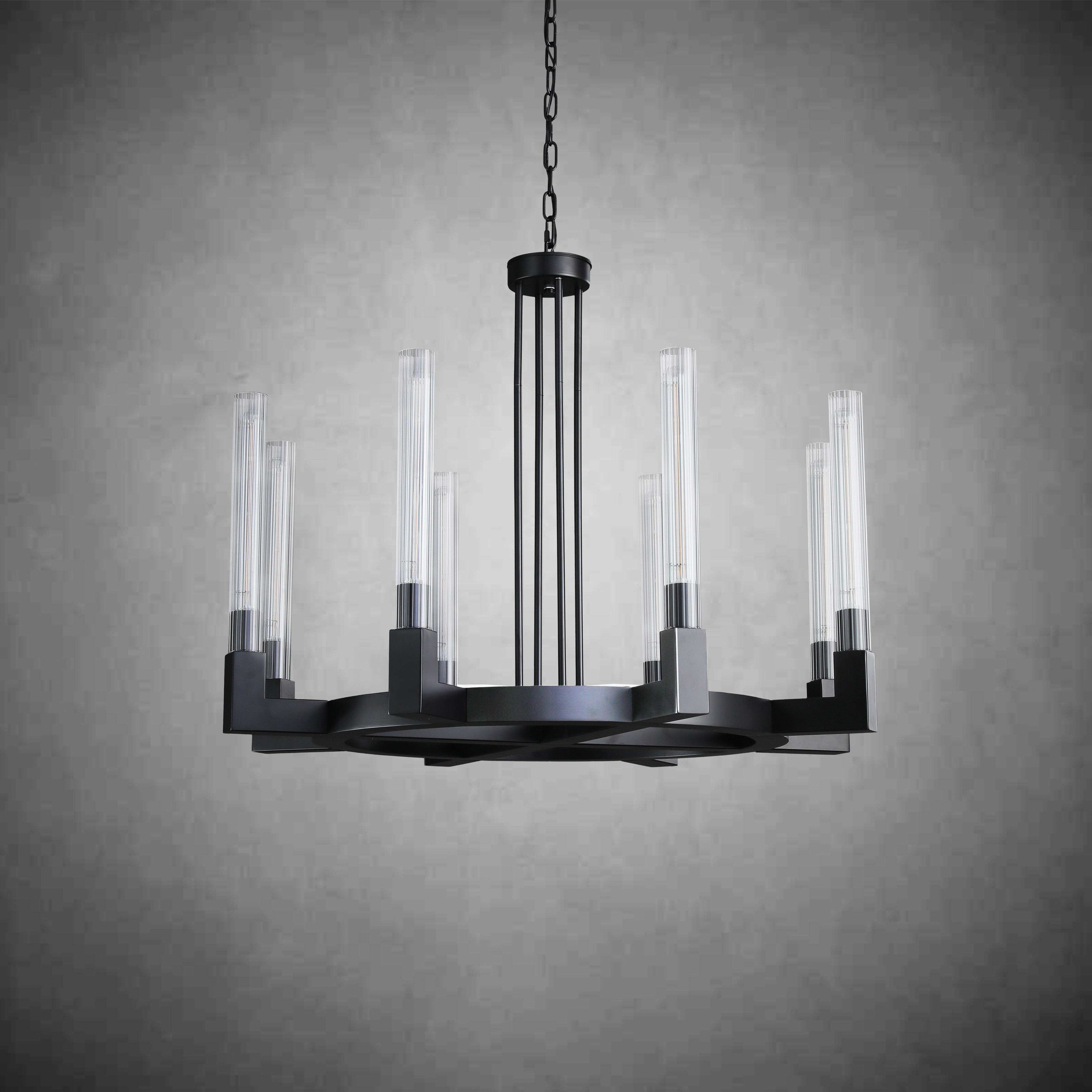 36 Inch Fluted-Glass Candlestick Round Chandelier - Cannele