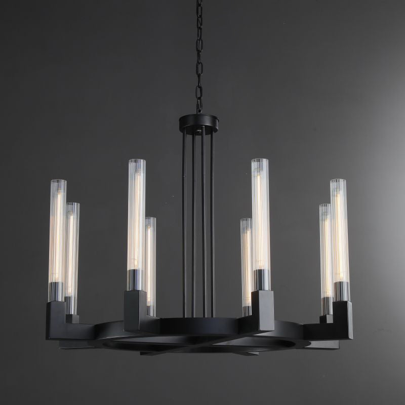 36 Inch Fluted-Glass Candlestick Round Chandelier - Cannele