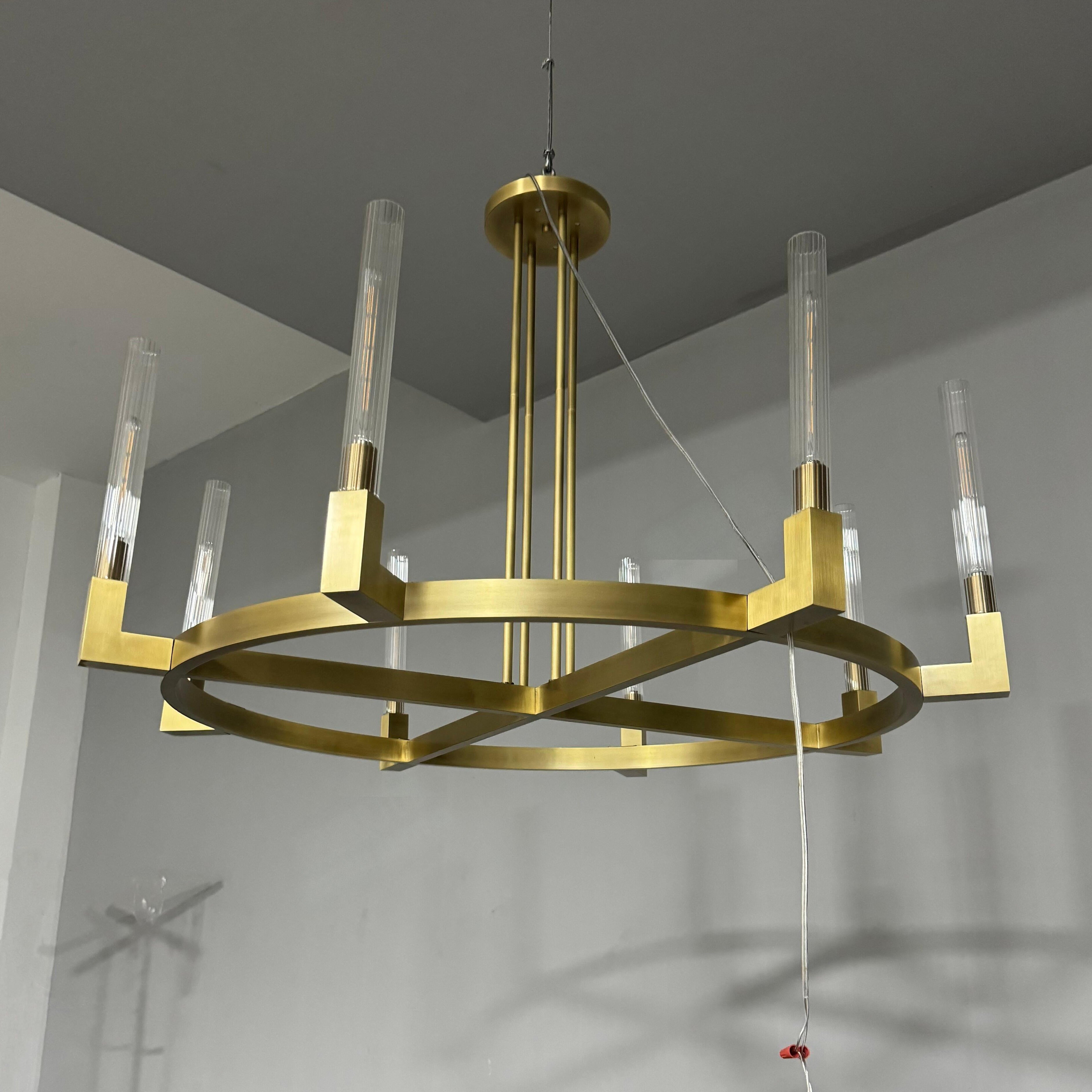48 Inch Fluted Glass Wagon Wheel Chandelier - Cannele
