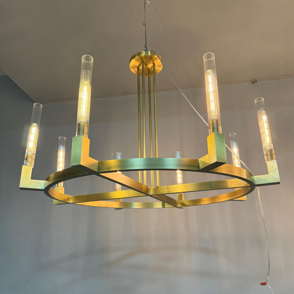 48 Inch Fluted Glass Wagon Wheel Chandelier - Cannele