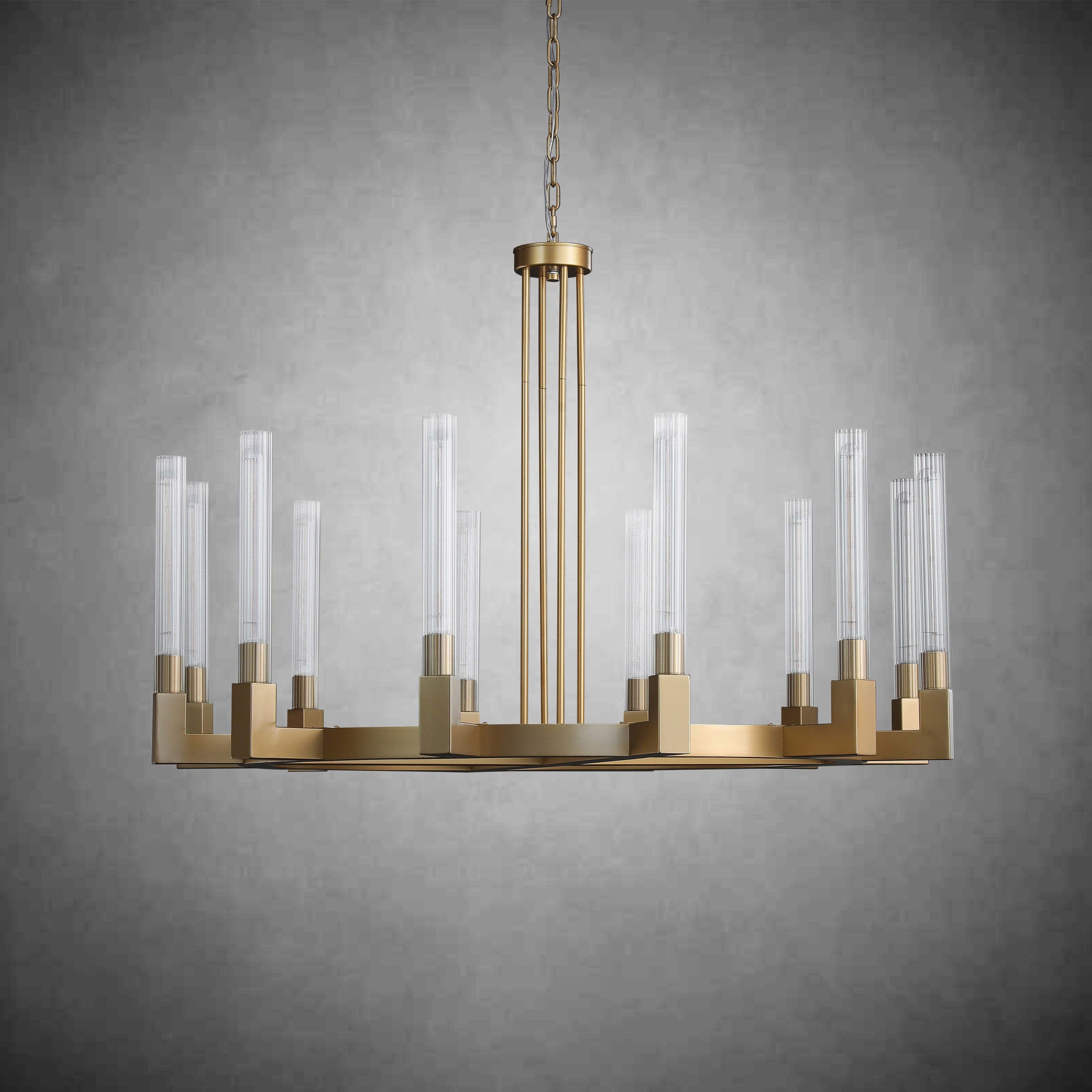 60 Inch Fluted-Glass Candlestick Round Chandelier - Cannele