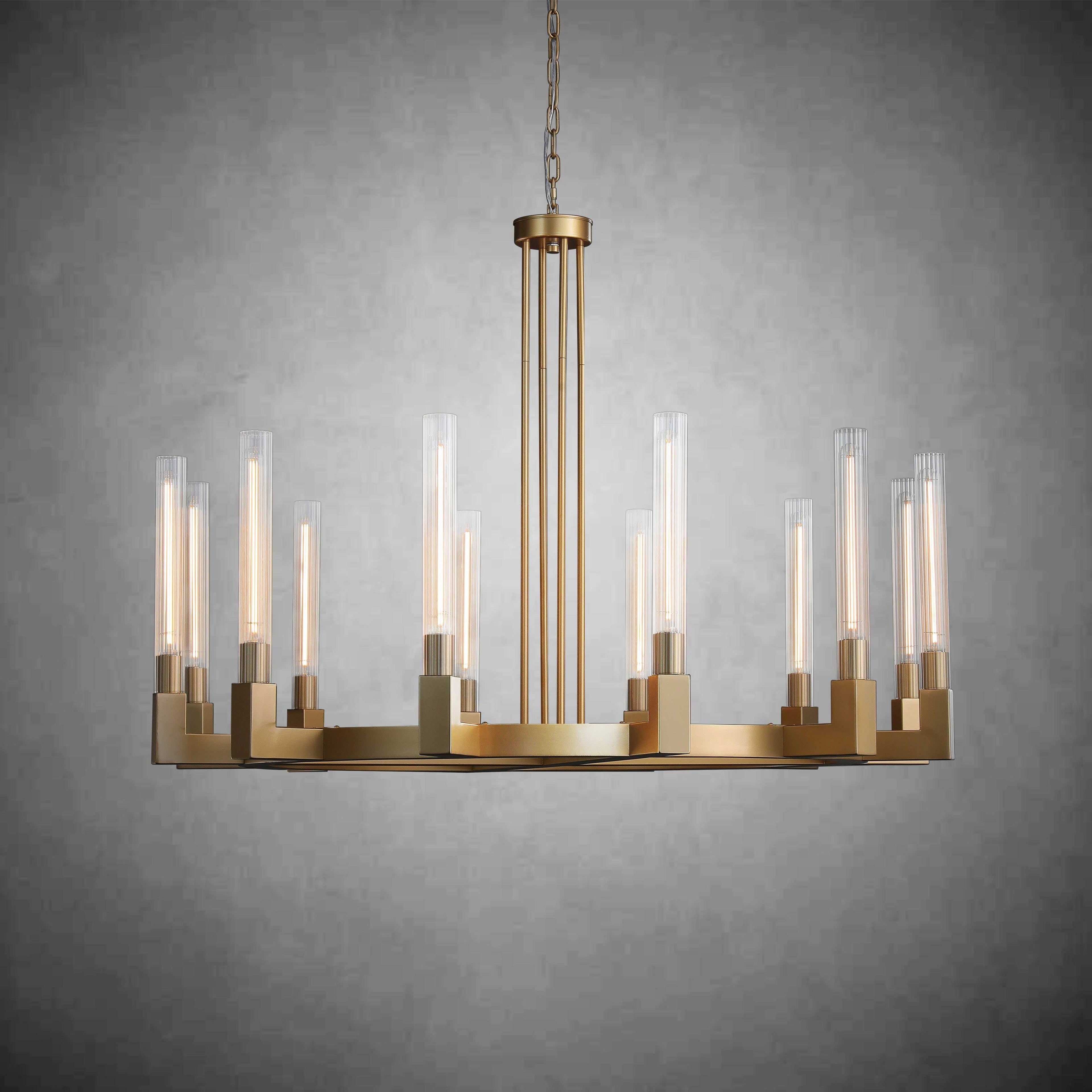 60 Inch Fluted-Glass Candlestick Round Chandelier - Cannele