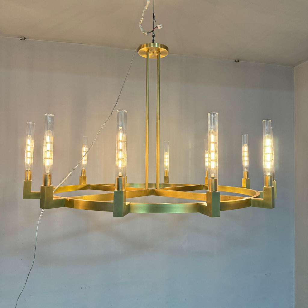 60 Inch Fluted Glass Wagon Wheel Chandelier - Cannele