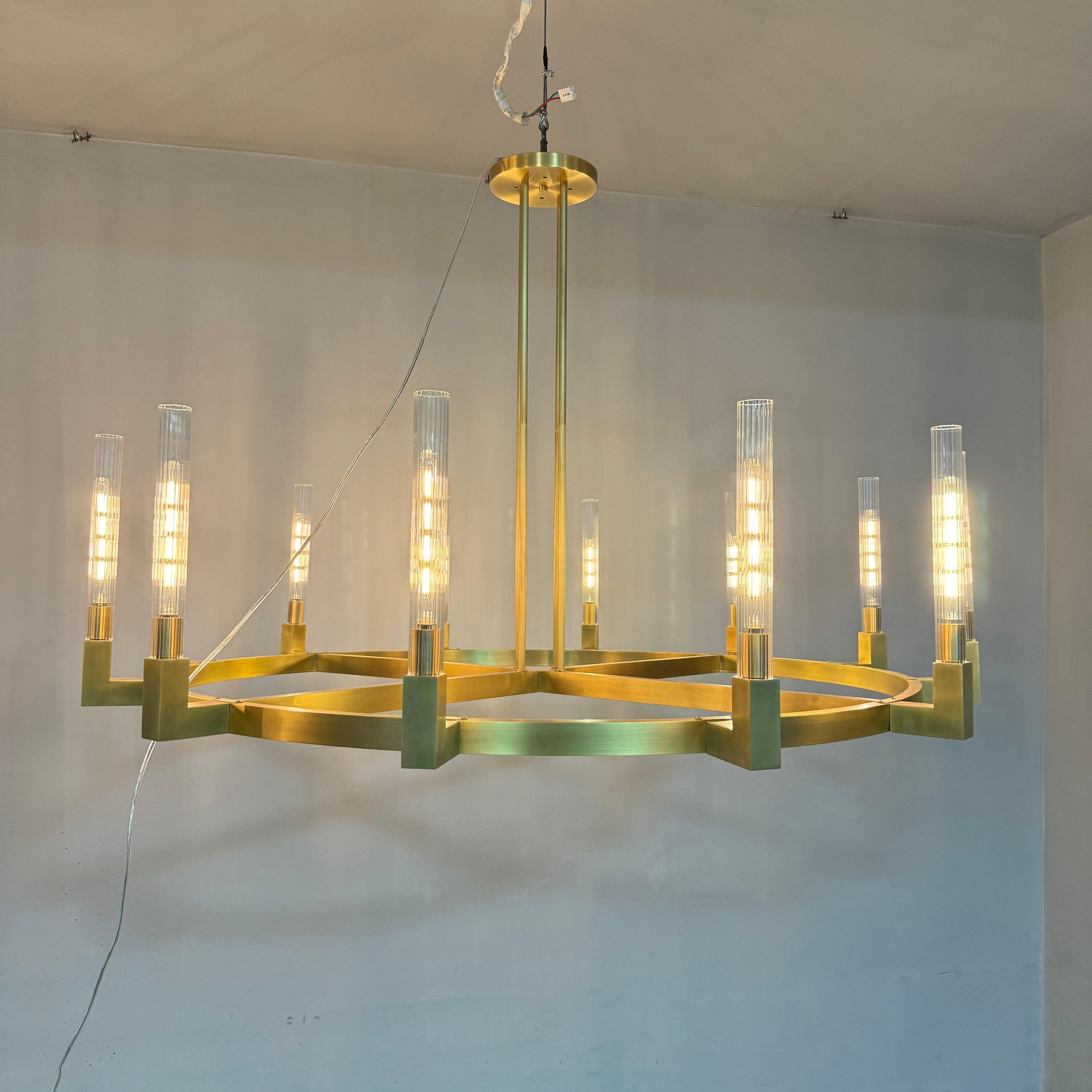 60 Inch Fluted Glass Round Candle Chandelier - Cannele