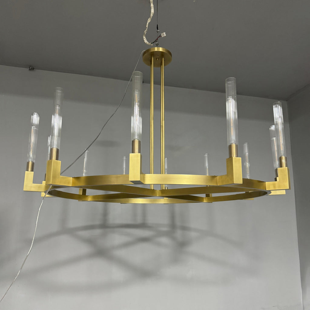 60 Inch Fluted Glass Wagon Wheel Chandelier - Cannele