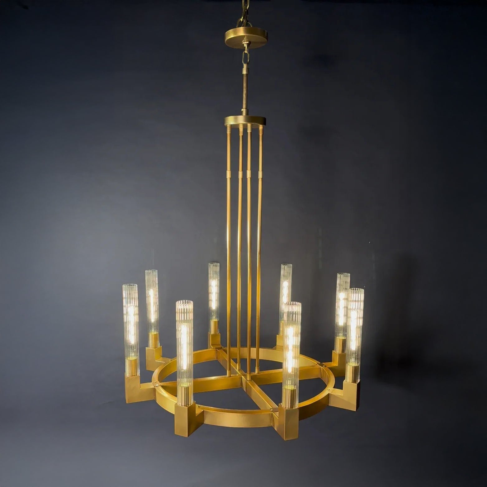 36 Inch Fluted Glass Round Candle Chandelier - Cannele