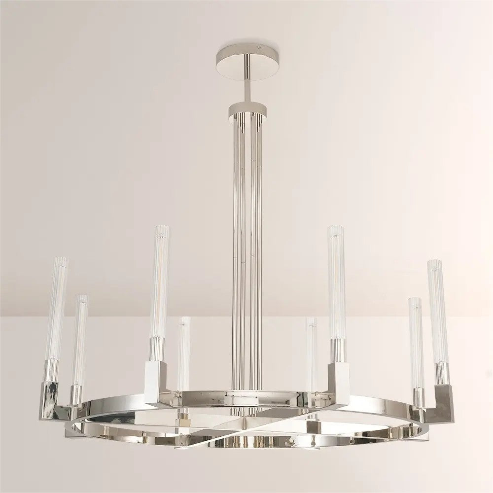 48 Inch Fluted Glass Candlestick Round Chandelier - Cannele