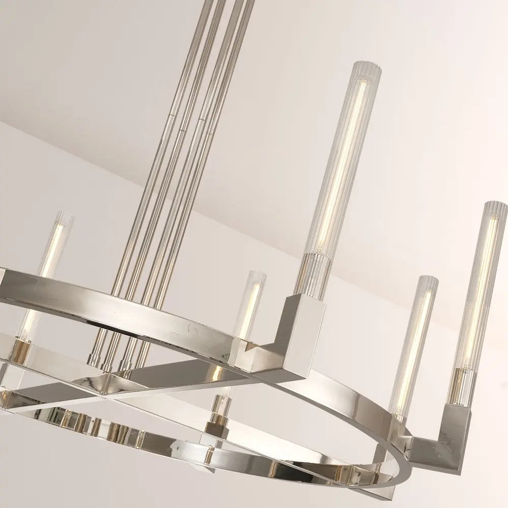 48 Inch Fluted Glass Candlestick Round Chandelier - Cannele