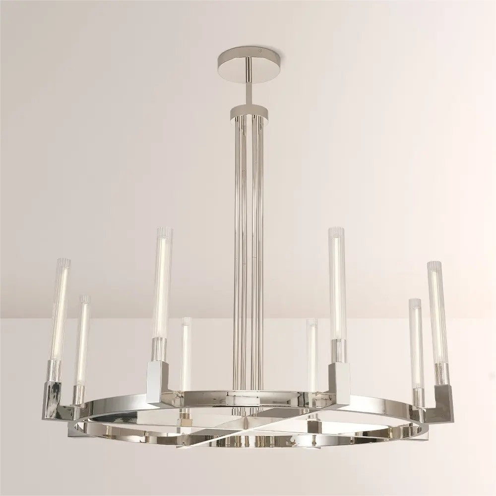 48 Inch Fluted Glass Candlestick Round Chandelier - Cannele