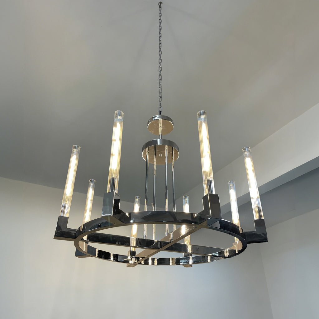 36 Inch Fluted Glass Wagon Wheel Chandelier - Cannele